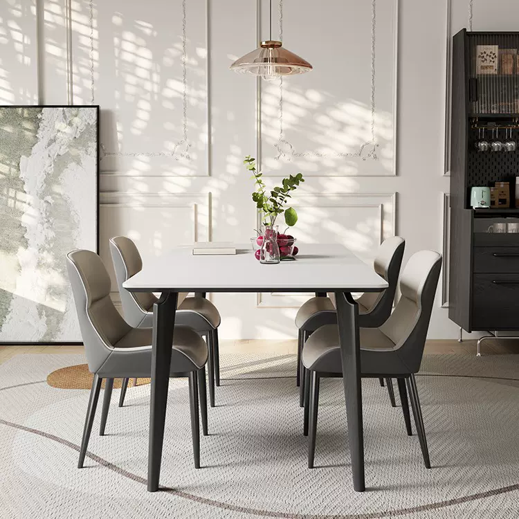 意式长方形岩板饭桌全实木岩板四人餐桌椅组合轻奢小户型吃饭桌