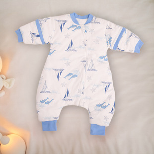 Autumn and winter children's quilted leg sleeping bag conjoined pajamas baby sleeping bag thickened zipper home clothing children's kick-proof quilt