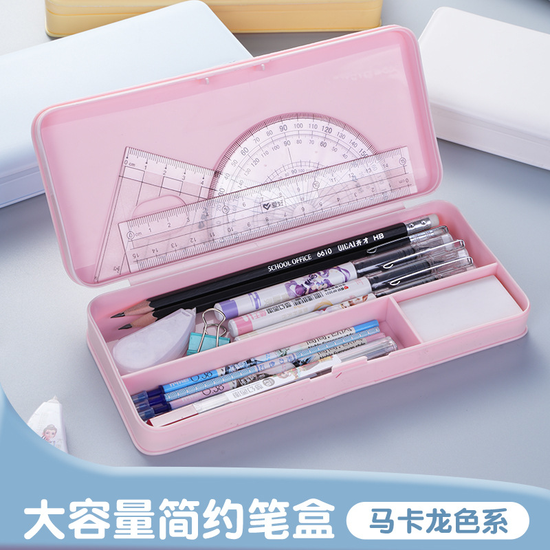 Caja de papelería de macaron hecha a mano pegamento de crema de bricolaje caja de lápices de plástico multifuncional impresión de flip texto de LOGO