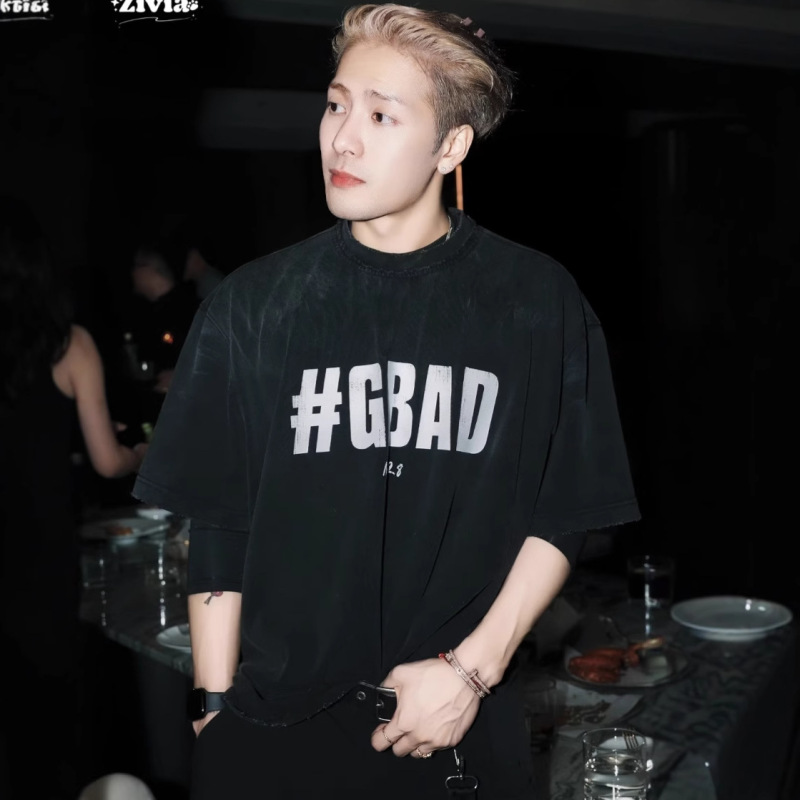 Ceiling Tw Jackson Wang Gbad Birthday Limited Edition Short-Sleeve Heavy Trendy Loose Washed Distressed T-Shirt for Men
