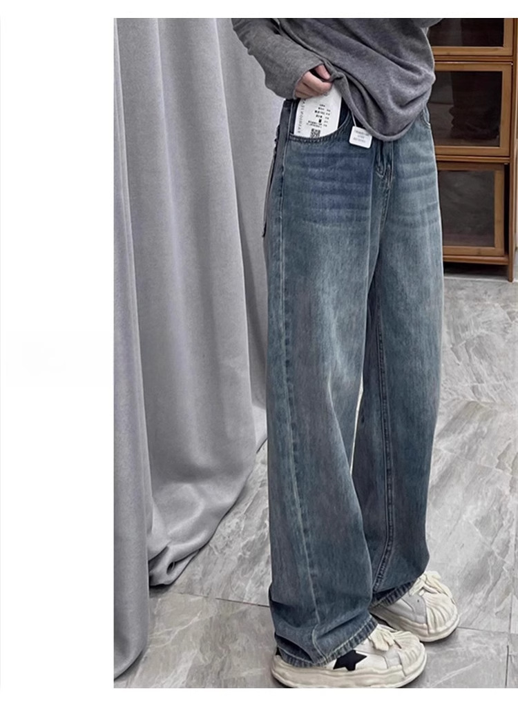 Dam jeans hög midja vida ben rak passform höst blå_voghion.com
