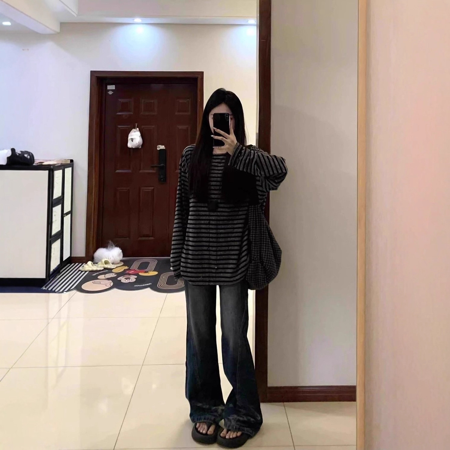 Corea relajado relajado negro gris rayas camiseta de manga larga para mujeres principios de otoño 2026 nuevo suelto vintage chaqueta en image 4