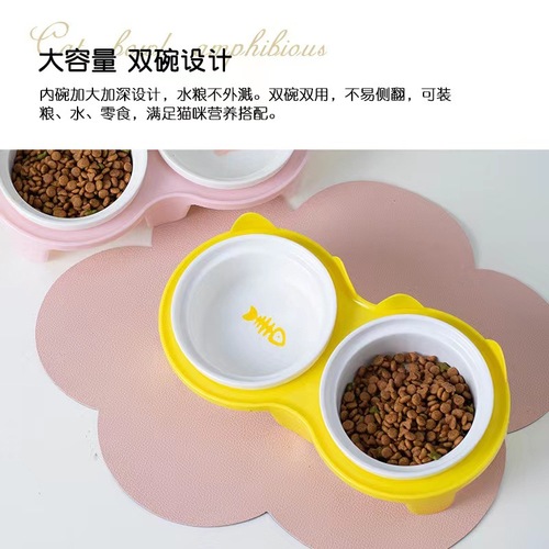 Cat Bowl Ceramic Double Bowl Water Bowl Protects Cervical Vertebra High Legs Slanted Mouth Cat Food Bowl Drinking Bowl Pet Bowl Pet Supplies