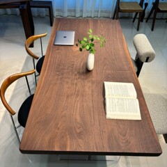 黑胡桃实木大板茶桌办公室侘寂风简约轻奢原木客厅家用茶台餐桌