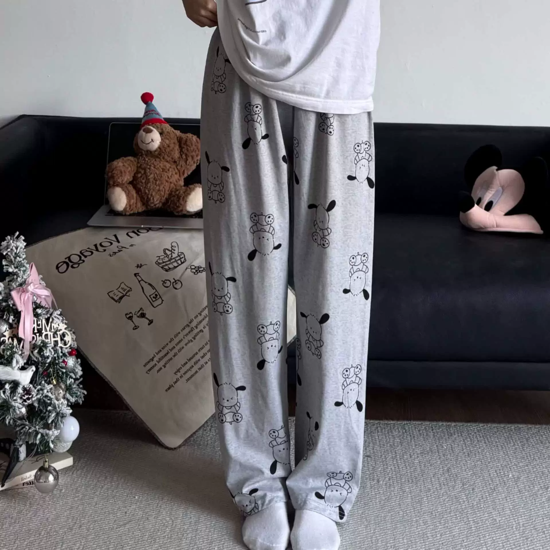Hello Kitty, мультяшные осенние штаны, оверсайз, высокая талия, свободный прямой крой