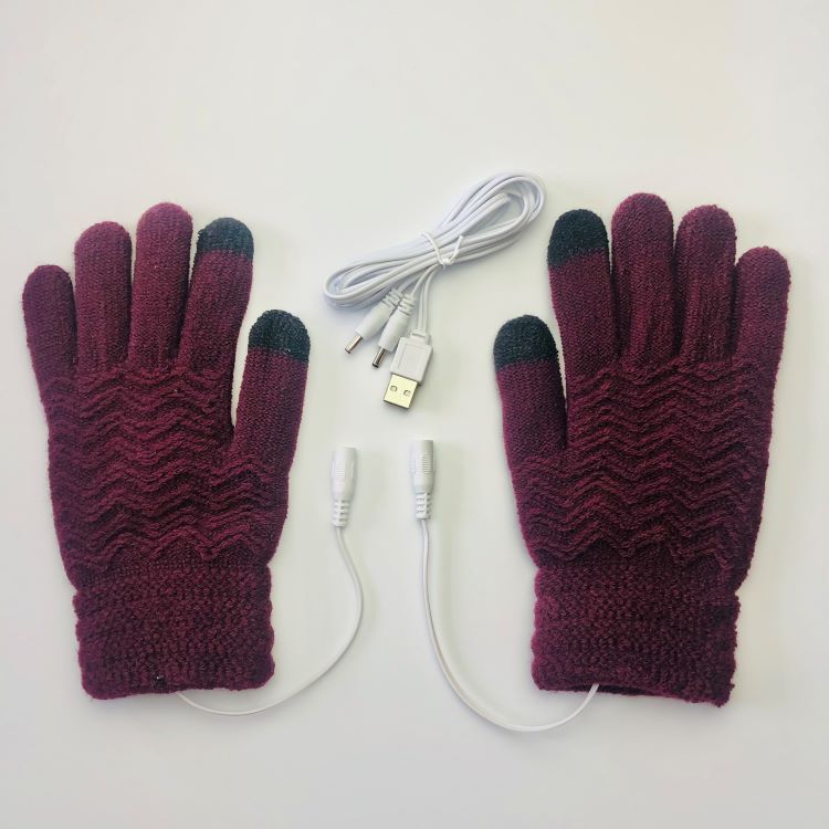 FUENTE Guantes de calefacción eléctrica de pantalla táctil de punto de 5 dedos para mujer Guantes de calefacción eléctrica USB banco de energía al aire libre