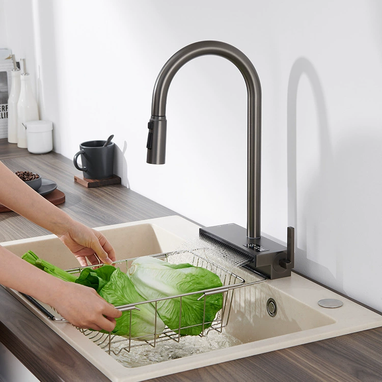59 медный кухонный кран Piaoyu с цифровым дисплеем, водопадом, вращающимся смесителем для раковины, мойки, ванной комнаты с горячей и холодной водой