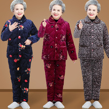 中老年人夹棉加绒加厚睡衣女妈妈秋冬家居服外套奶奶装珊瑚绒睡袄