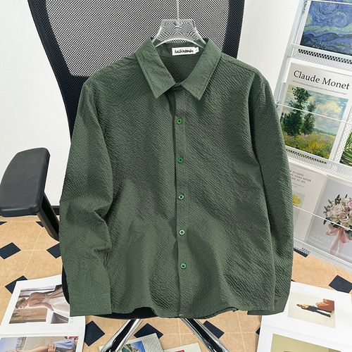 White Men's Long-Sleeve Autumn Casual Collar Shirt Loose Polka Dot Wrinkle-Resistant 2025 High-End Cool Cool Style Top