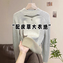 卡其色镂空半高领长袖套头针织衫女秋冬新款韩版简约小上衣A9132