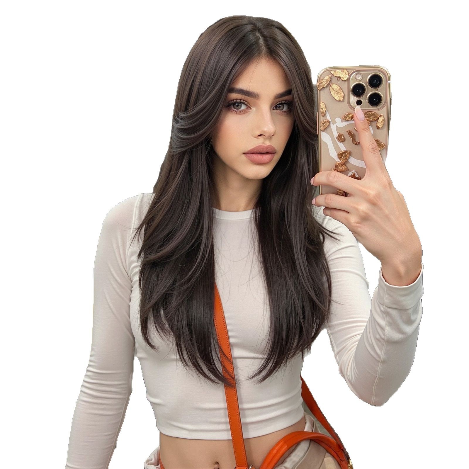 Nuevos productos de comercio exterior transfronterizo, flequillo de ocho caracteres, corte facial, cabello largo negro natural de alto nivel, peluca ligeramente rizada, tipo de cabello completo