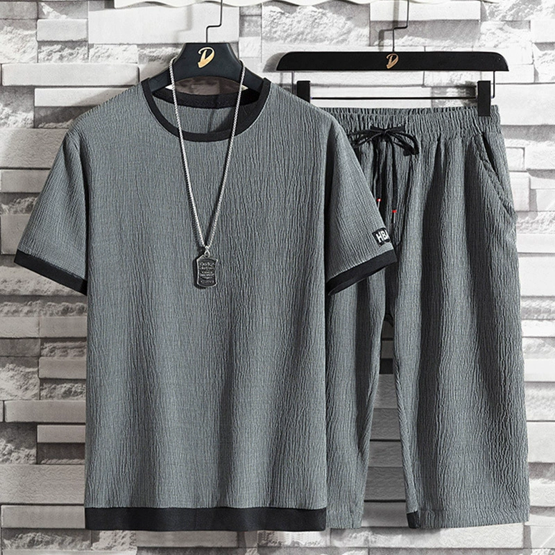 Футболка с короткими рукавами новая мужская леди шорты с ледяным шелком Летний свободный большой размер быстрый набор из пяти пунктов спортивные повседневные брюки