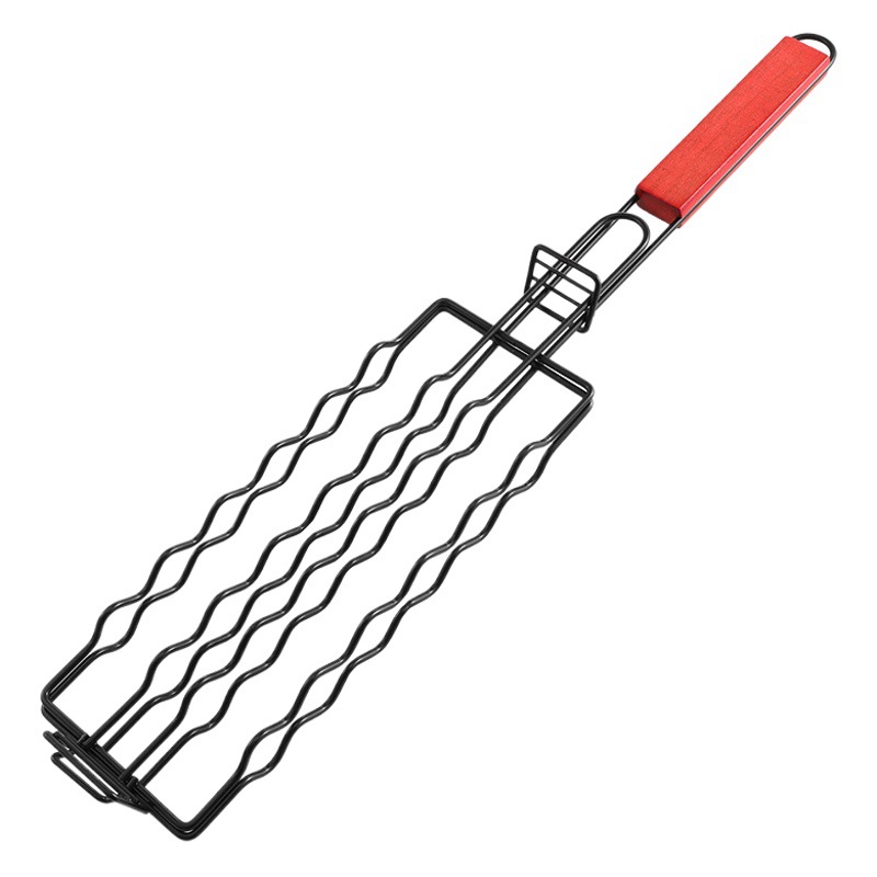 Desmontable salchichas barbacoa red de madera mango hot dog barbacoa BBQ antiadherente Grill Clip fuego al aire libre-red de barbacoa de intestino