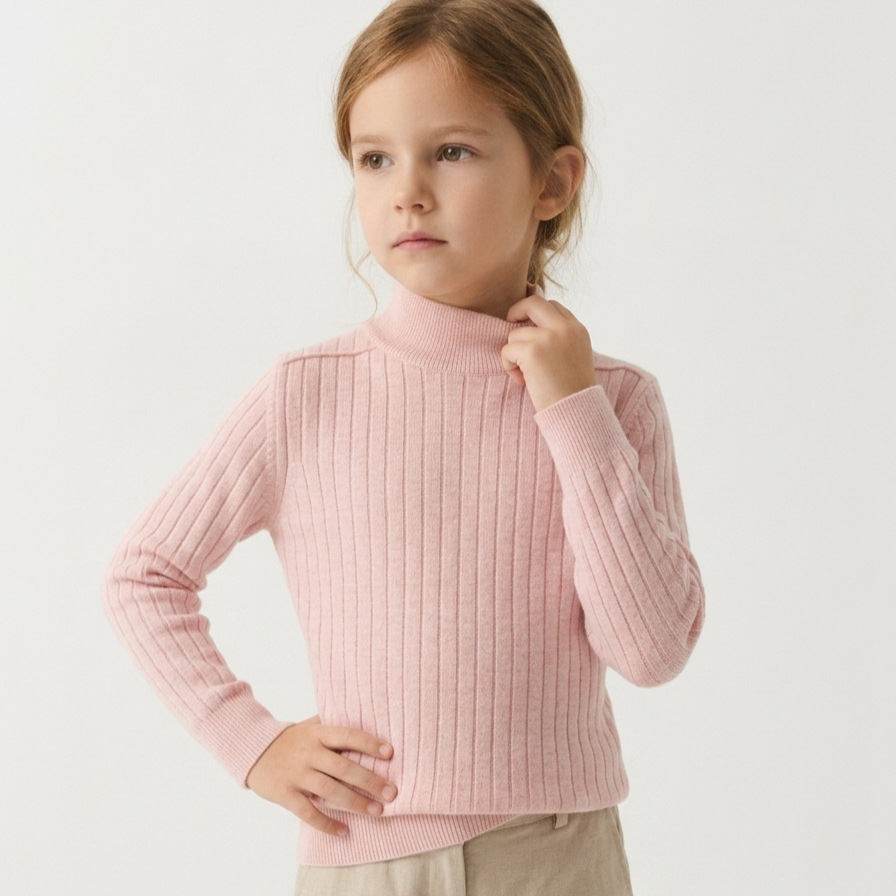 Children's autumn and winter turtleneck knit sweater, solid color sweater, long-sleeved base layer, warm top