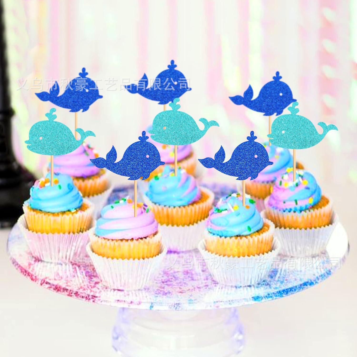 Navegación mar destello ballena cupcake decoración cartón decoración ducha bebé escuela de cumpleaños para niños