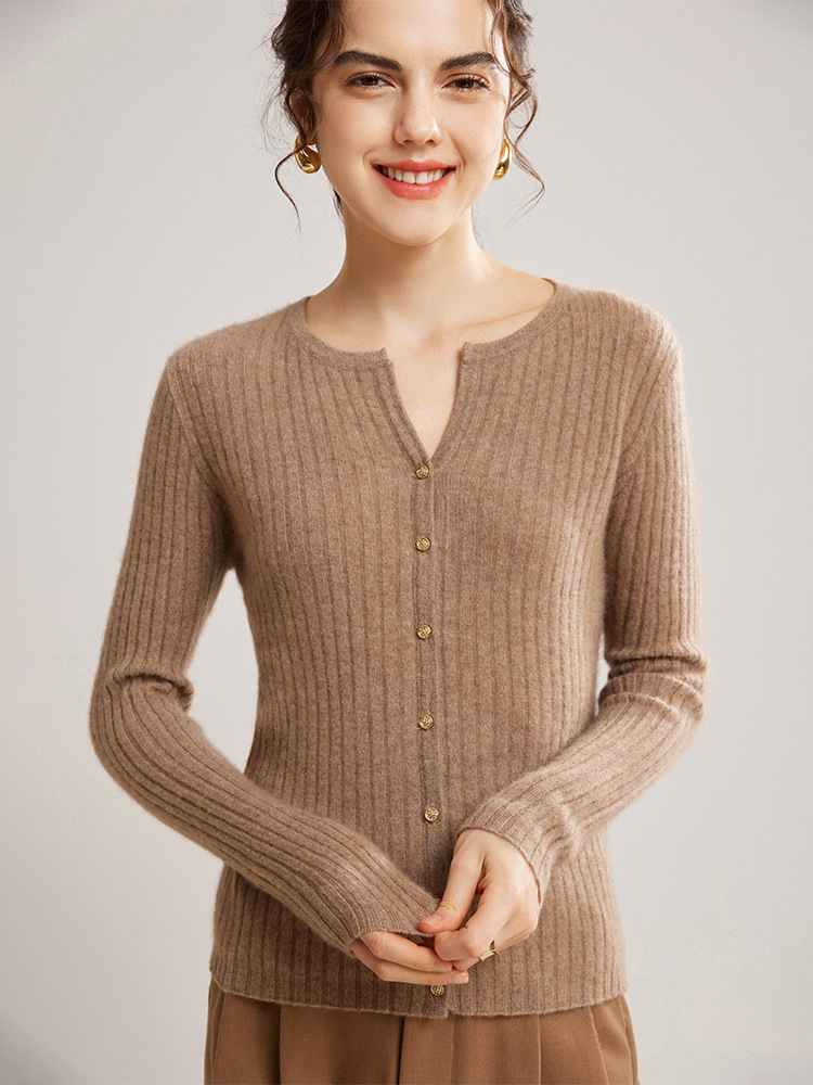 Cashmere cardigan with a round collar