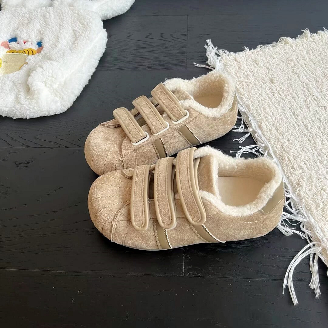 Autumn and Winter Women's Shoes with Plush Lining, Warm Cotton Shoes, Niche Original Furry Shoes, Trendy on Instagram, Foot-Showing Small Training Shoes