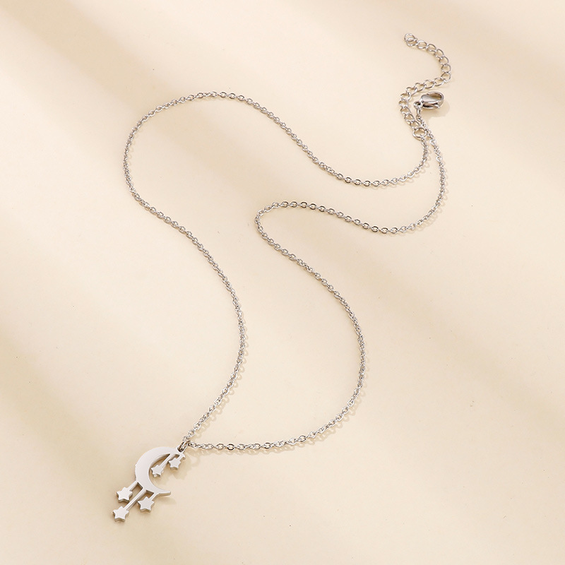 Fashion Star Moon Stainless Steel No Inlaid Earrings Necklace
