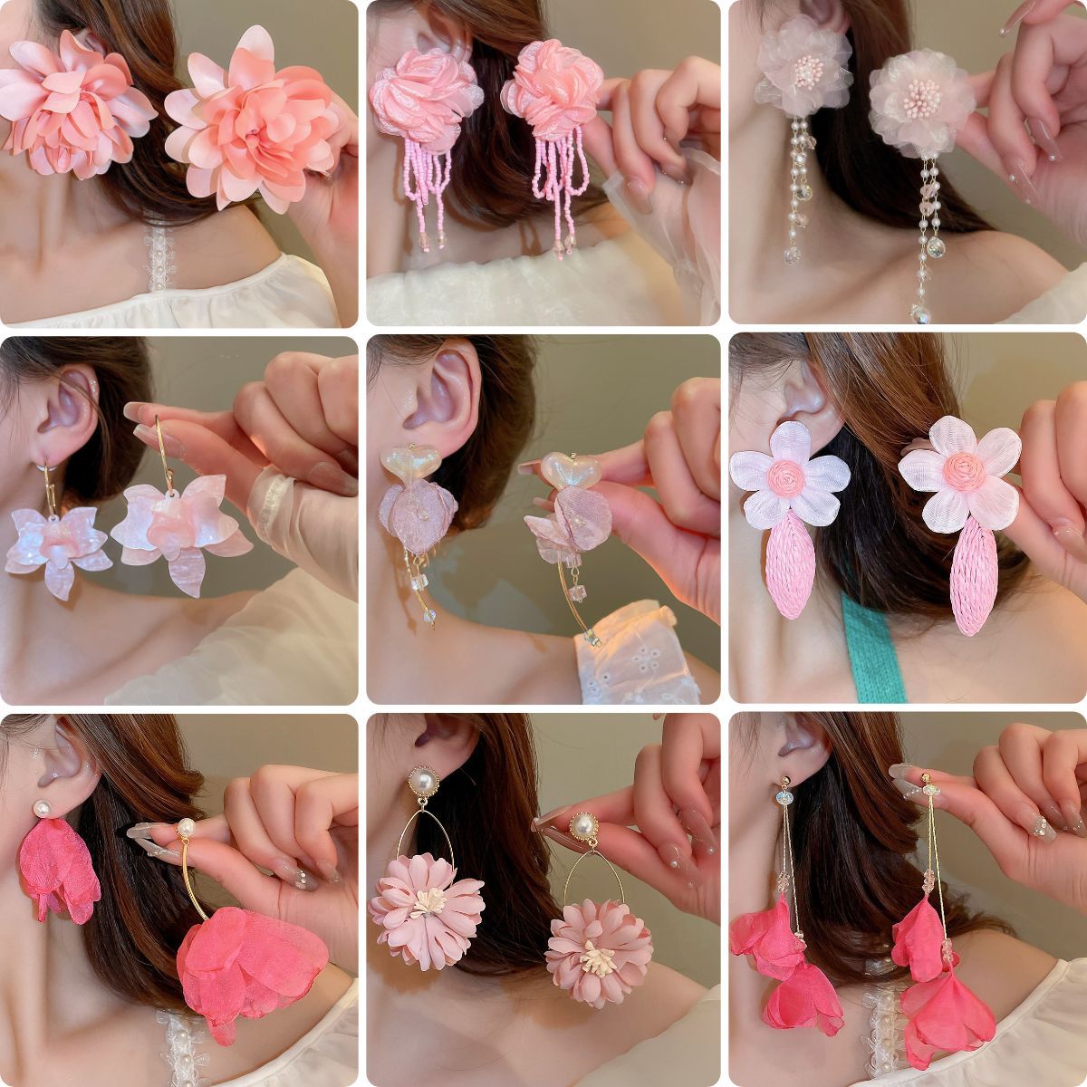 Aguja de plata flor rosa borla estilo vacaciones pendientes verano dulces y exquisitos pendientes pequeños pendientes de diseño fresco mujeres