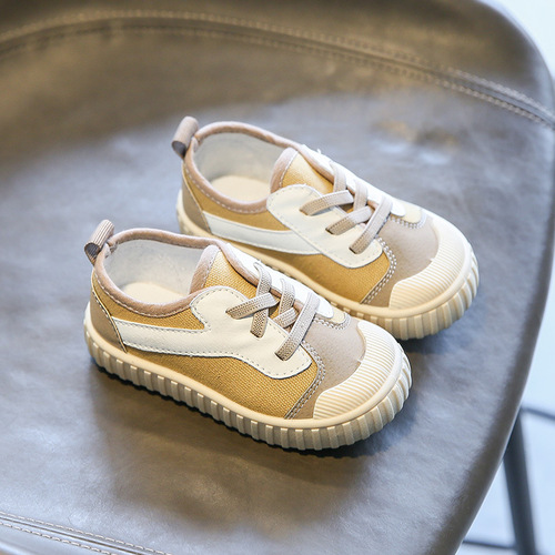 2024 Children's Shoes Boys Color Block Canvas Shoes Girls Baby Shoes White Shoes Wholesale Fashion Student Shoes Baotou Anti-Kick