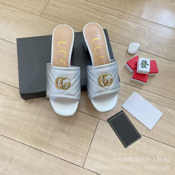 High Edition G Home 2024 New Thick Heel High Heel Shoes with Buckle Single Shoes Fashionable All-match Slip-on Sandals for Women