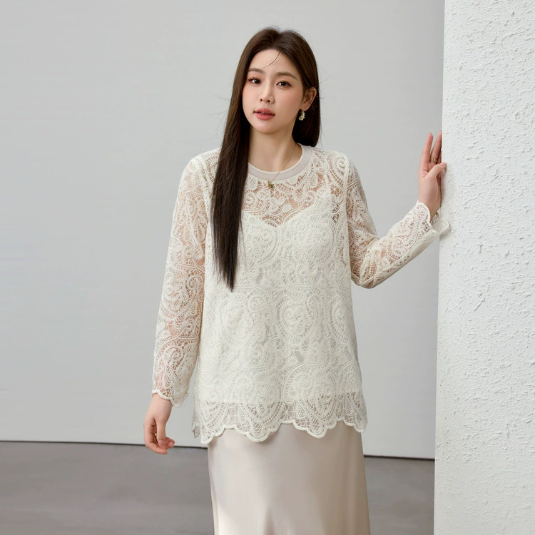 [Уникальный темперамент с круглым вырезом с вырезом из вышитого шифонта] Funny Show большой размер женский толстый mm2025 весенний костюм новый