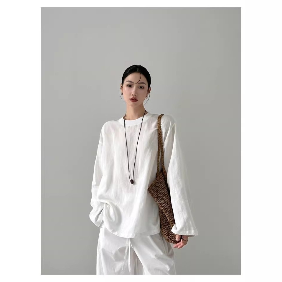 아마존 리넨 화이트 셔츠 긴팔 루즈핏 티셔츠 여성 텐셀 린넨 캐주얼 힙한 여유감 상의