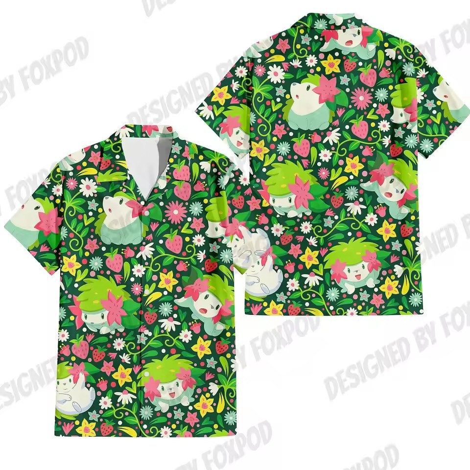 Europa y América venta caliente transfronteriza hombres vacaciones de verano hawaiano camisa de botones de manga corta dibujos animados color de contraste animal impresión 3D