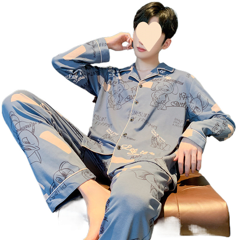 남성 잠옷 신작 가을 긴팔 정장 봄, 가을 대형 새 스타일은 핫 스타일 하이 엔드 캐주얼 홈웨어 외부에 착용 가능