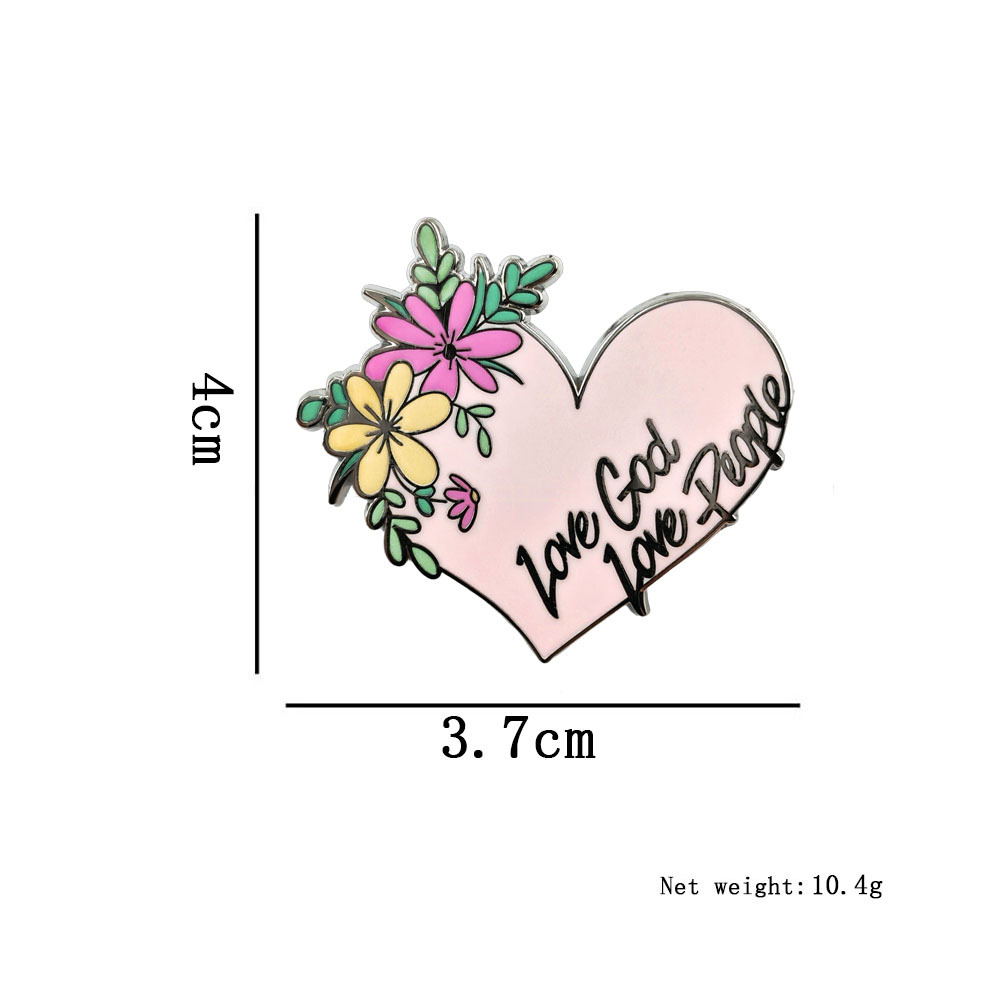 Love Everything Brooch Flower Heart-Shaped Pink Badge Faith Blessing Metal Pin Fashion Collar Jewelry Backpack Accessories