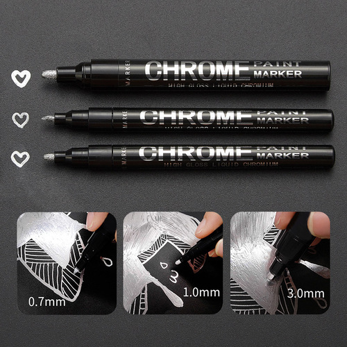 Mirror Surface Pen with High-Gloss Chrome Silver Reflective Paint Pen Hand Mold Metal Signature Model DIY Marker