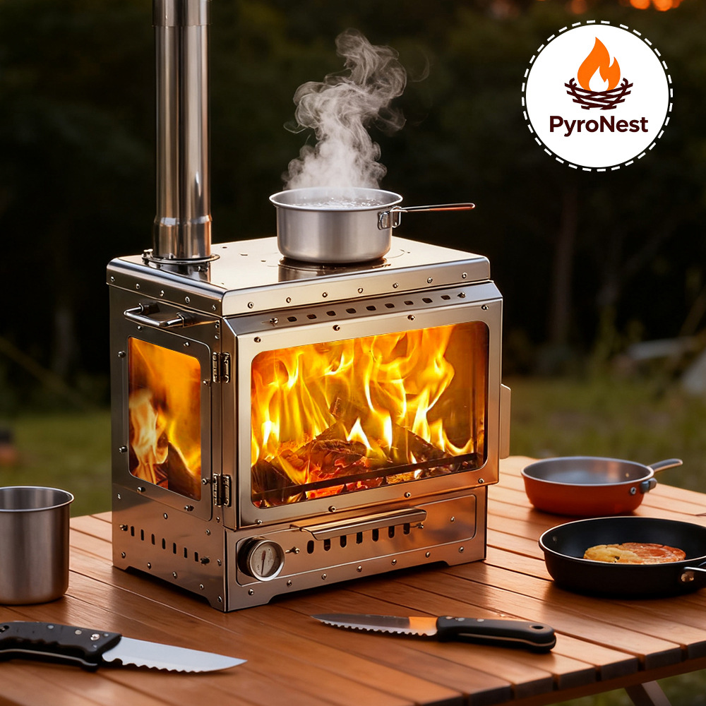 跨境亚马逊不锈钢无烟壁炉多功能帐篷柴火炉户外露营木柴炉取暖炉