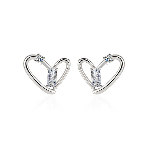 Korean version of exaggerated heart-shaped zircon earrings for women, light luxury and high-end love pink diamond blue diamond earrings earrings jewelry