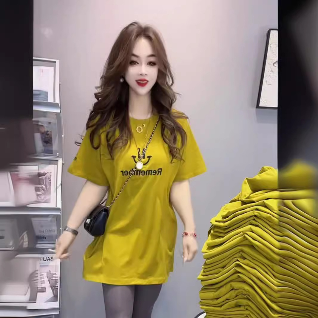 2024 verano moda ropa de mujer diseño sentido letra impresa camiseta de longitud media productos europeos todo fósforo camiseta de manga corta marea ins