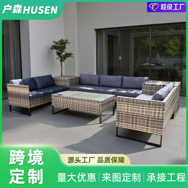 Sofá de caña al aire libre Cama reclinada Villa patio sombreado al aire libre combinación de jardín terraza ocio sofá caña