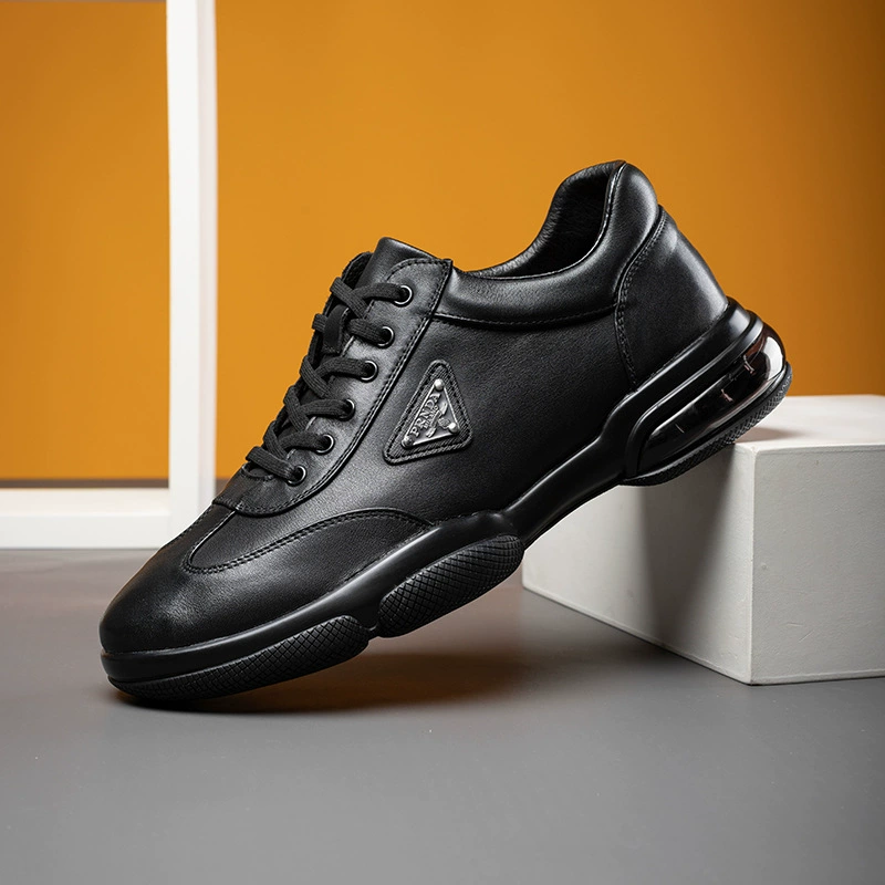 Повседневная кожаная обувь с круглым носком на шнуровке и воздушной подушкой, Спортивная повседневная обувь, черные универсальные модные кроссовки, модная мужская обувь в Корейском стиле