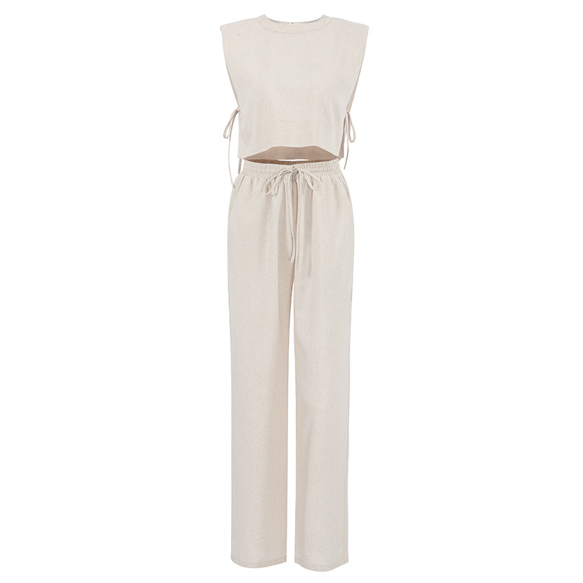 350g Weight Sleeveless Sleeve Length Polyester Fabric Type Pant Co-ord Set Sets Type 2 Pieces Set Quantity Holiday Occasion Round Neck Neckline Comfort Function Regular Fit Fit Type Solid Color Pattern Summer Season Women's Gender Streetwear Style Holiday Women's Streetwear Solid Color Polyester Pant Co-ord Set Pants Sets 无