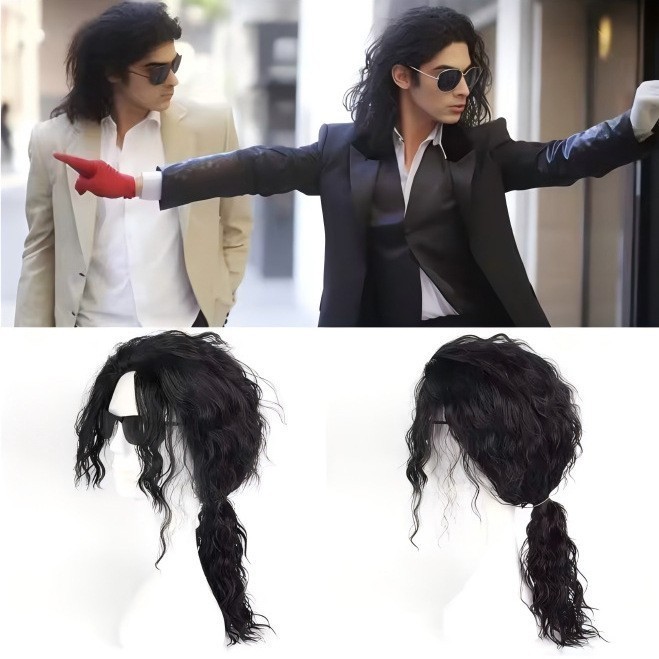 European and American wigs, Michael Jackson wigs, rock cosplay imitation show performance, stage performance, MJ black curly hair