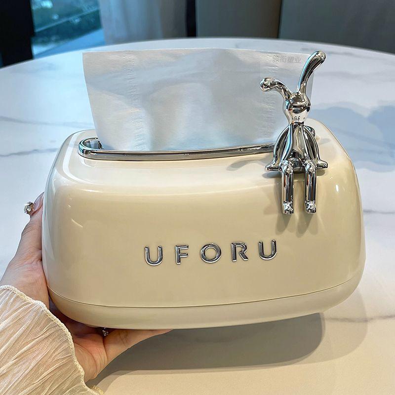 INS estilo Luz de lujo caja de pañuelos de primavera crema Conejo caja de pañuelos de escritorio sala de estar mesa de café caja de almacenamiento de alto valor de color