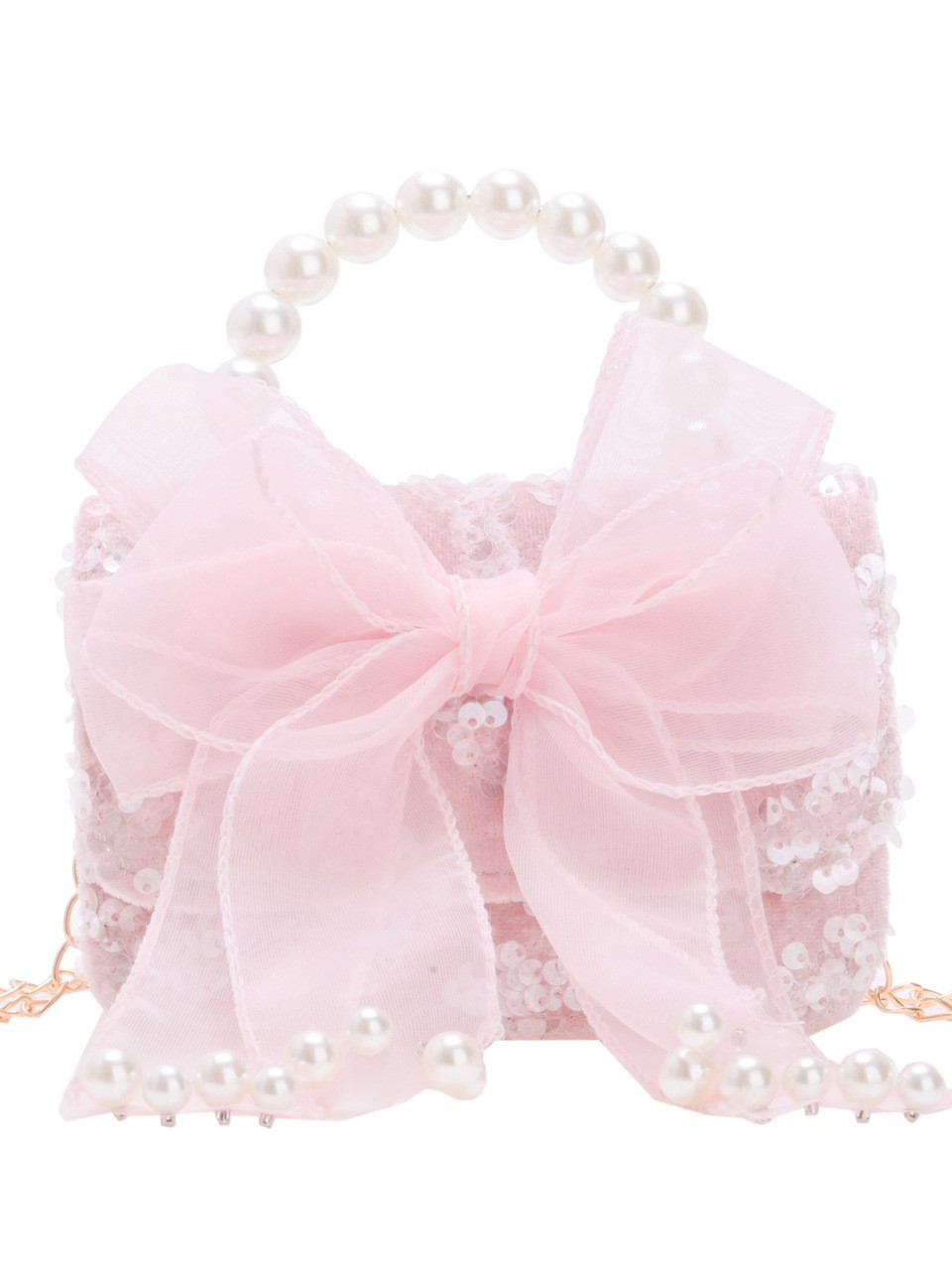 Primavera y verano nuevos bolsos infantiles, bolsos de perlas de arco, bolsos de mano, princesa de estilo extranjero, bolsos de cambio de hombro