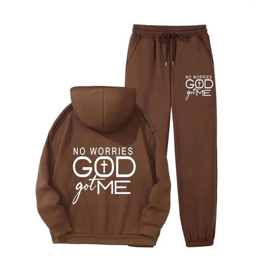 Minimalist God's Blessing Hooded Sweatshirt 3D Digital Printing Long-Sleeve Sweatpants Set Direct Factory Sale