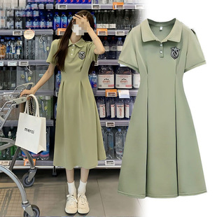 Summer Waist-Cinching Dress for Women, New Style, Doll Collar, Slimming, Flesh-Covering, Ruffled Mid-Length Over-The-Knee Long Skirt for Women