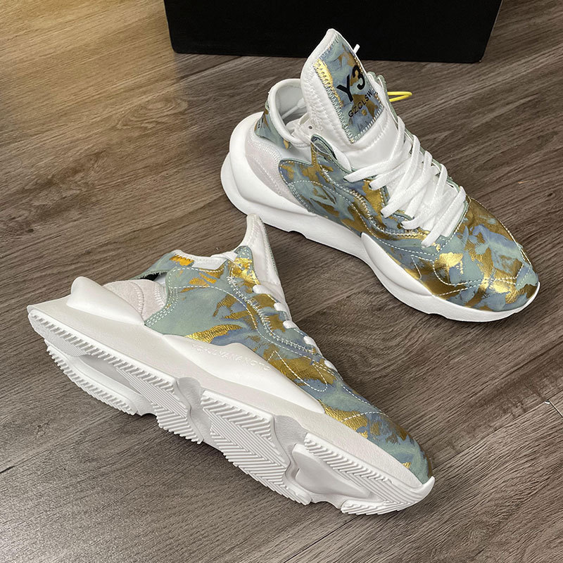 Y3 Shoes Magic Blue Gold Genuine Leather Torre Shoes Men's Graffiti All-match Thick-soled Height-increasing Couple's Casual Sports Running Shoes