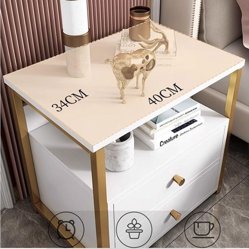 2 cajones mesa de cabezal de cama dormitorio mesa lateral marco abierto de metal