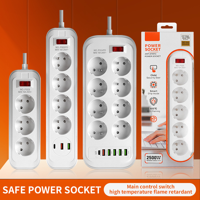 跨境欧规法国德式欧洲插座等多国USB/type-c充电插线板CE欧盟认证