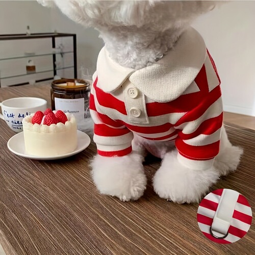 All-Season Striped Dog T-Shirt with Leash Attachment