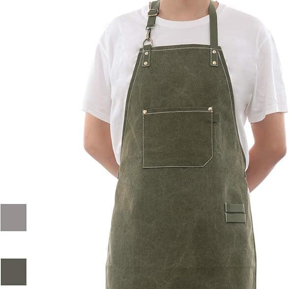 Customized Seamless Canvas Apron Heavy Duty 16oz Work Apron with Front Pocket Extra Long Leather Belt Adjustable
