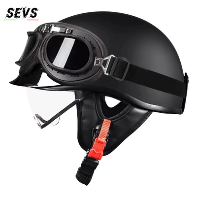 Motosiklet kaskı (dəbilqə) — 3C certified retro motorcycle helmet - semi-transparent-black-black-frame-glasses-m