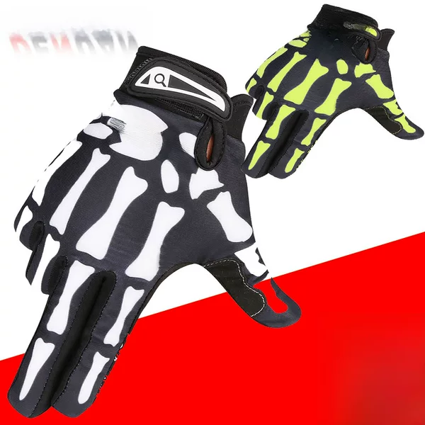Skeleton Full-Finger Gloves Qepae Cycling Warm-Weather Cycling Sports Outdoor Cross-Border Long-Finger Fleece Gloves
