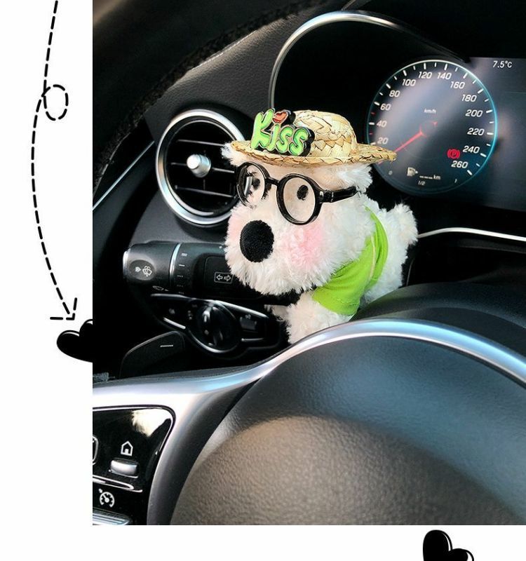 Popular West Highland Cute Car Plush Toy Car Doll Wiper Steering Light Car Interior Decoration for Women